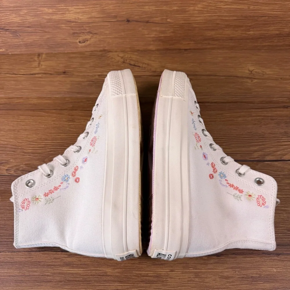 Converse All Star Lift Hi Floral Platform Sneaker Womens 7.5 Shoes Flowers - Picture 2 of 10